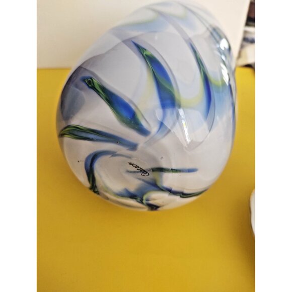 Eastern Art Blue & White  Glass Swirl Studio Hand Blown Large Vase 13" x 6" - Picture 6 of 10